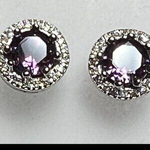 10k WG Plated 4 Ct Round Created Amethyst Halo Stud Earrings